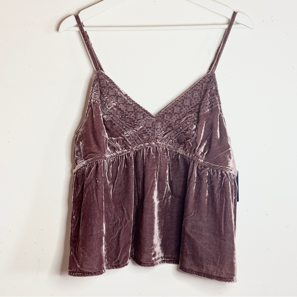 Lucky Brand Embroidered Velvet Cami L Rose Taupe NWT - Picture 8 of 11